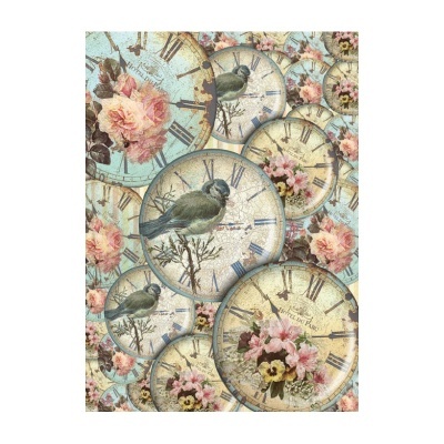 Relógios decorativos com flores e pássaros em tons pastel