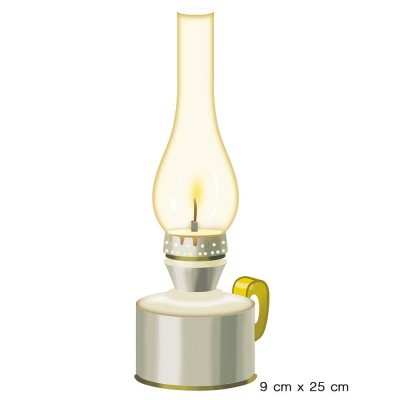 Candeeiro a óleo com base prateada e tubo de vidro longo