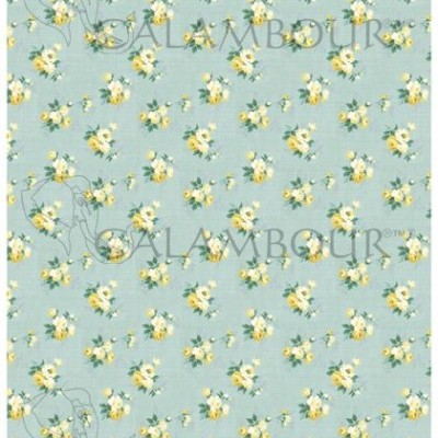 Papel de parede azul claro com padrão floral amarelo e branco e texto SALAMBOUR