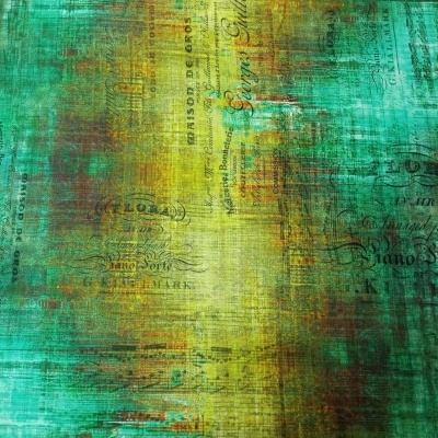 Textura abstrata em verde, amarelo e azul com texto vintage