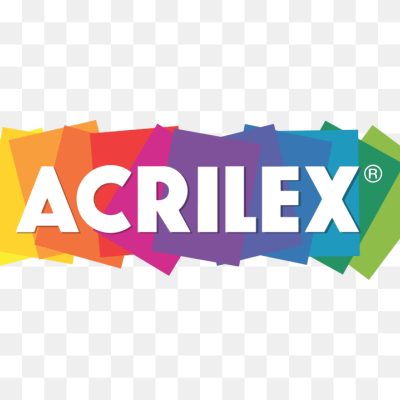 Logotipo colorido da marca Acrilex com letras brancas
