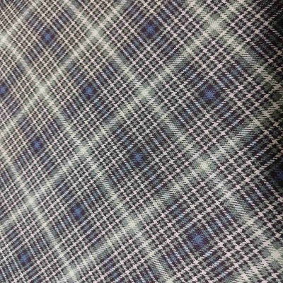 Tecido com padrão xadrez azul, cinzento e branco