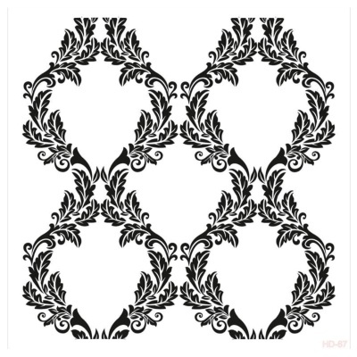 Padrão preto de folhas estilizadas em fundo branco