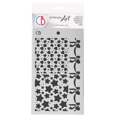 Stencil de padrões de corações, estrelas e laços em embalagem transparente