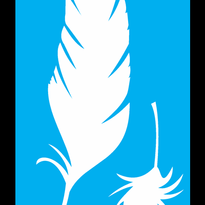 Duas penas brancas sobre fundo azul com texto PA 2332 no canto superior direito