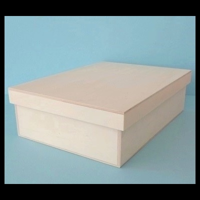 Caixa de madeira clara retangular com tampa