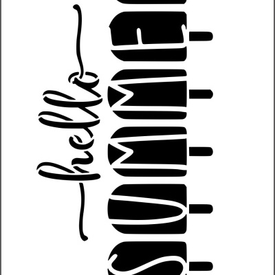 Stencil com texto 'hello SUMMER' em preto sobre fundo branco