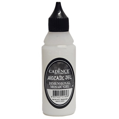 Frasco de gel dimensional para mosaico CADENCE com tampa preta e rótulo preto e branco