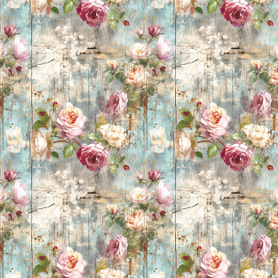 Papel de parede com padrão floral e fundo azul desgastado