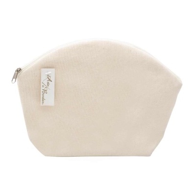 Bolsa nécessaire bege com fecho de correr e etiqueta Katy Bougan