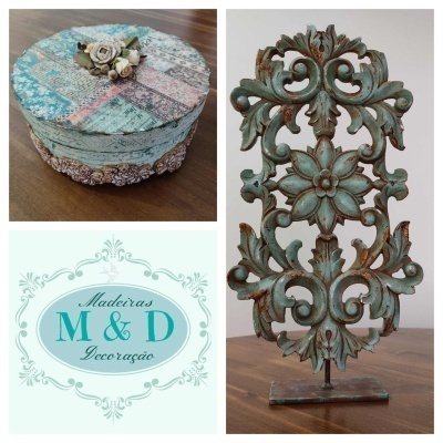 Caixa decorativa redonda, peça ornamental vintage verde oxidado e logotipo de decoração