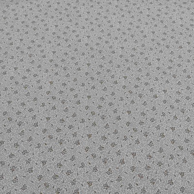 Tecido cinzento com padrão de pequenas folhas castanhas e bege