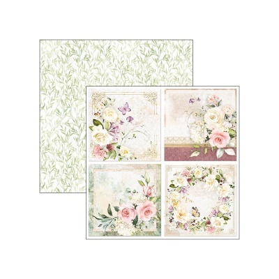 Papel decorativo com design floral e folhagem em tons suaves