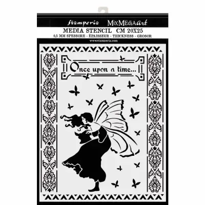 Stencil decorativo com fada e texto