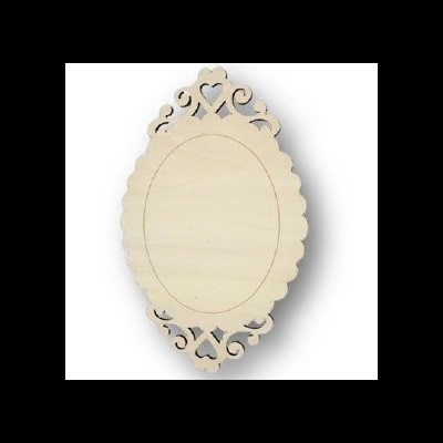 Espelho oval decorativo com moldura de madeira clara e recortes de corações