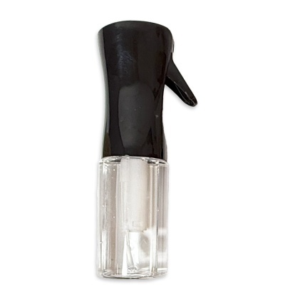 Frasco pequeno de plástico transparente com tampa preta