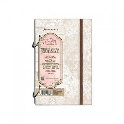 Caderno Stamperia Mixed Media Journal com capa creme floral e elástico castanho