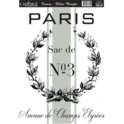 Transferência para tecido com texto Paris, Sac de N°3 e coroa de folhas