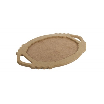 Bandeja oval de madeira com duas pegas e bordas onduladas