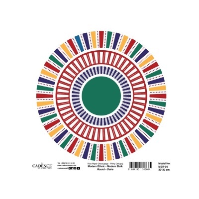 Padrão circular colorido com texto e código de barras na parte inferior