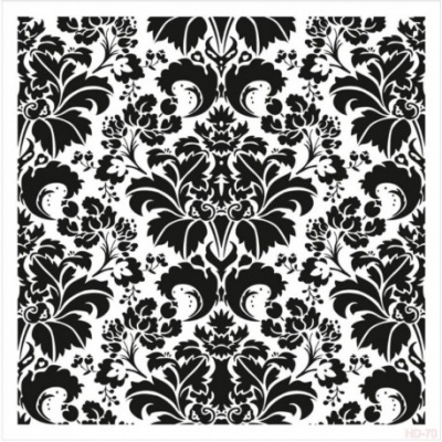 Padrão ornamental preto e branco com folhas e flores simétricas