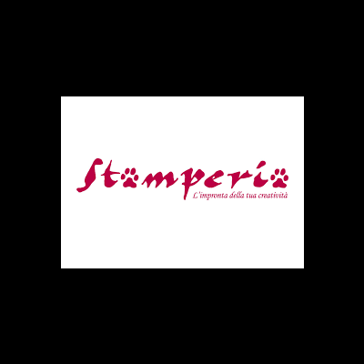 Logotipo da Stamperia com texto em vermelho e lema em italiano num fundo branco