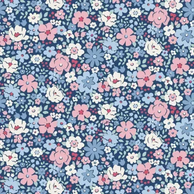 Padrão floral em cores pastéis sobre fundo azul escuro