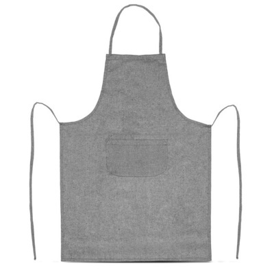 Avental cinzento com bolso frontal e alças para pescoço e cintura