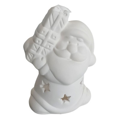 Figura decorativa de Pai Natal branca em cerâmica com estrelas recortadas