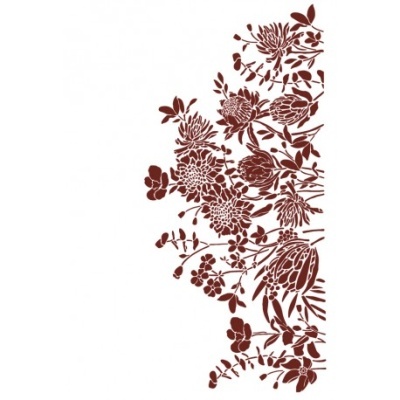 Stencil decorativo padrão floral castanho avermelhado lado direito