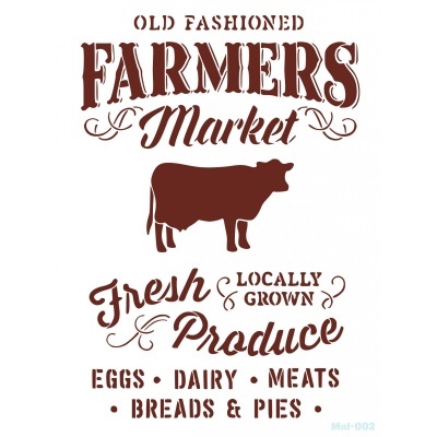 Letreiro vintage de mercado agrícola com vaca e texto promocional