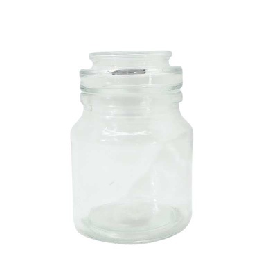 Frasco de vidro transparente com boca larga