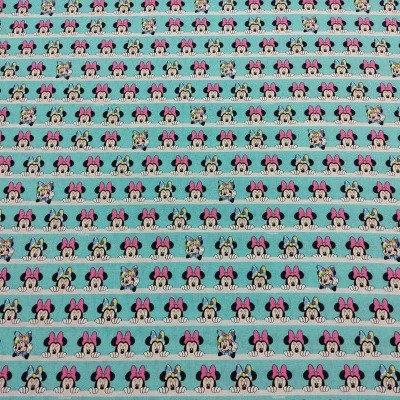 Tecido azul com padrão repetitivo de Minnie e Mickey Mouse