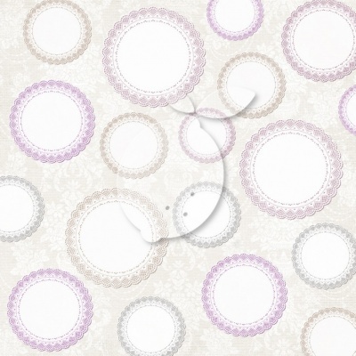 Papel de parede com padrão circular rendilhado em tons pastel sobre fundo bege