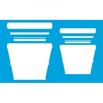 Stencil azul com recortes de vasos de plantas