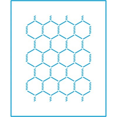 Padrão hexagonal azul sobre fundo branco com moldura azul