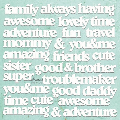 Palavras em relevo branco em fundo azul claro