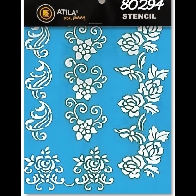 Stencil decorativo floral ATILA modelo 80294 em embalagem preta