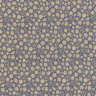 Tecido azul com padrão floral bege