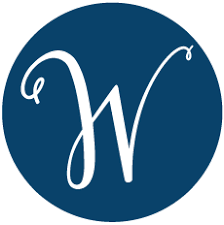 Logótipo com letra W branca sobre fundo azul escuro