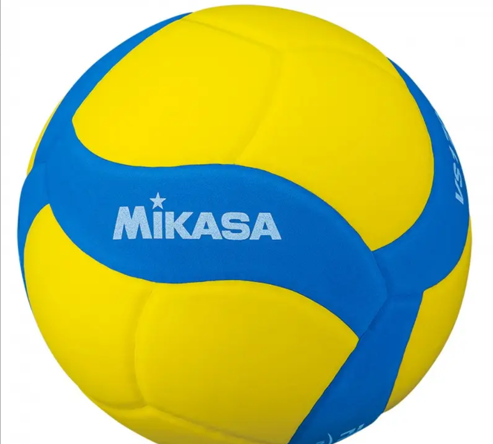 Bola Volei Mikasa VS170W Bola de voleibol amarela com detalhes azuis e texto Mikasa branco