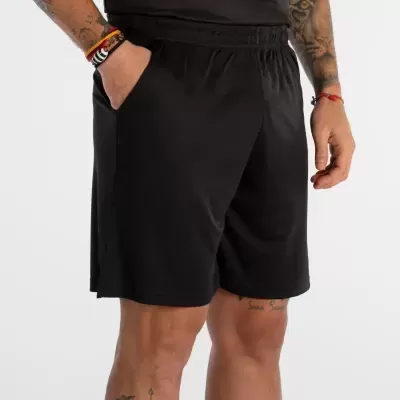 Calções pretos de tecido leve com cintura elástica