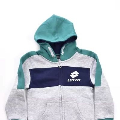 Camisola com capuz cinza, verde e azul com logótipo Lotto branco