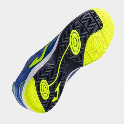 Sapatilha desportiva azul com sola preta e amarelo fluorescente