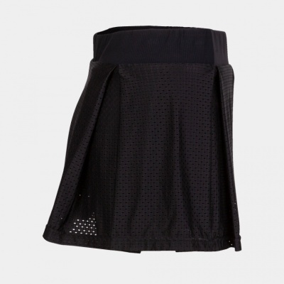 Saia preta perfurada com cintura elástica e abertura lateral