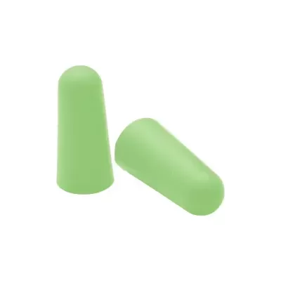 Par de protetores auriculares verdes claros em material macio cónico