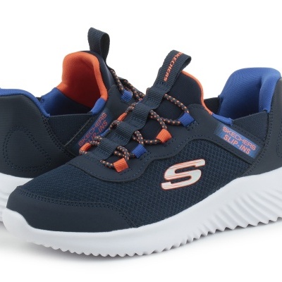 Ténis desportivos Skechers azul escuro com detalhes laranja e sola branca