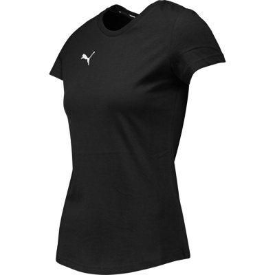 T-shirt feminina preta da Puma com logótipo branco e gola redonda