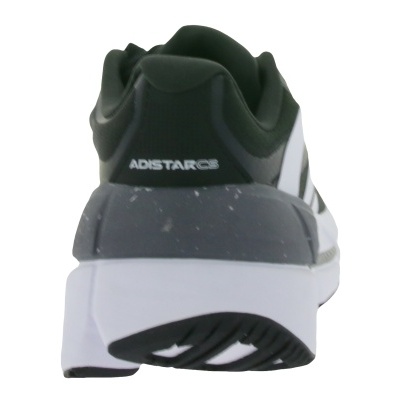 Ténis desportivo preto e branco vista traseira com texto ADISTAR CS