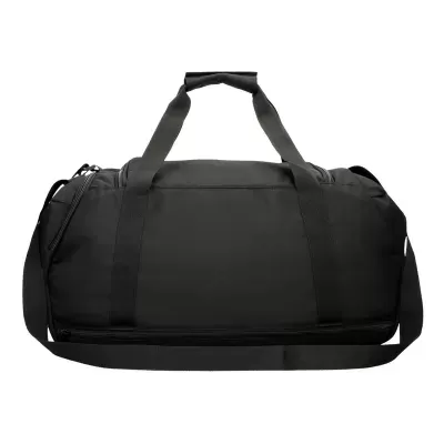 Mala desportiva preta com alças ajustáveis e bolso exterior